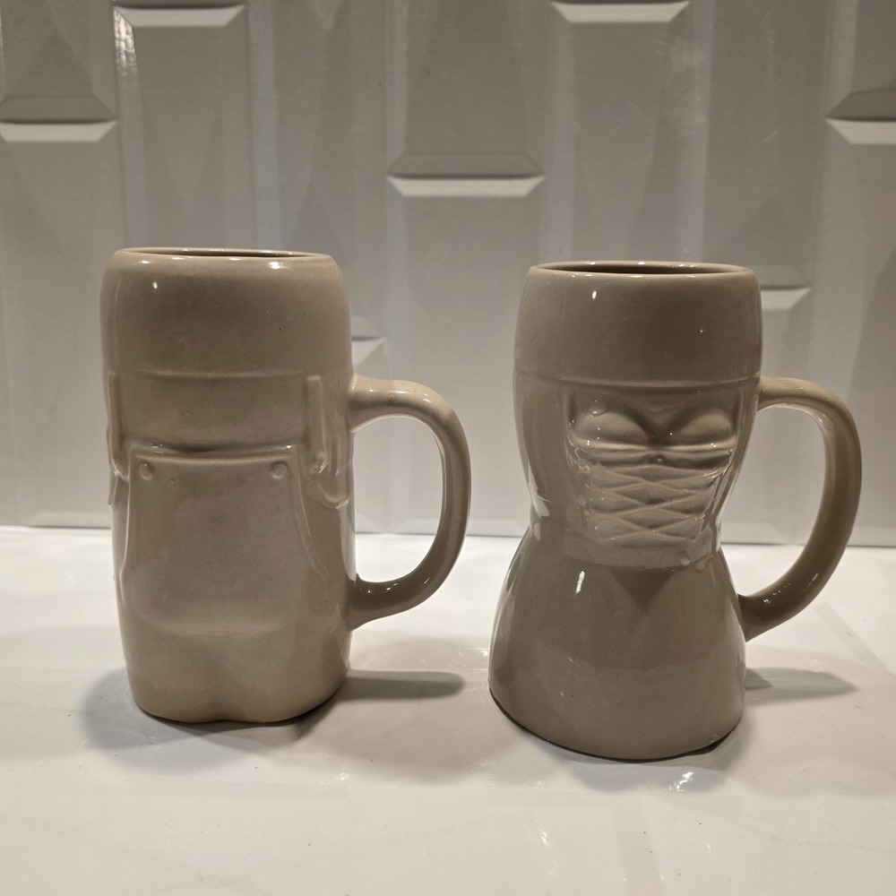 2- Beer‎ Mugs Octoberfest Style Dirndl & Lederhosen